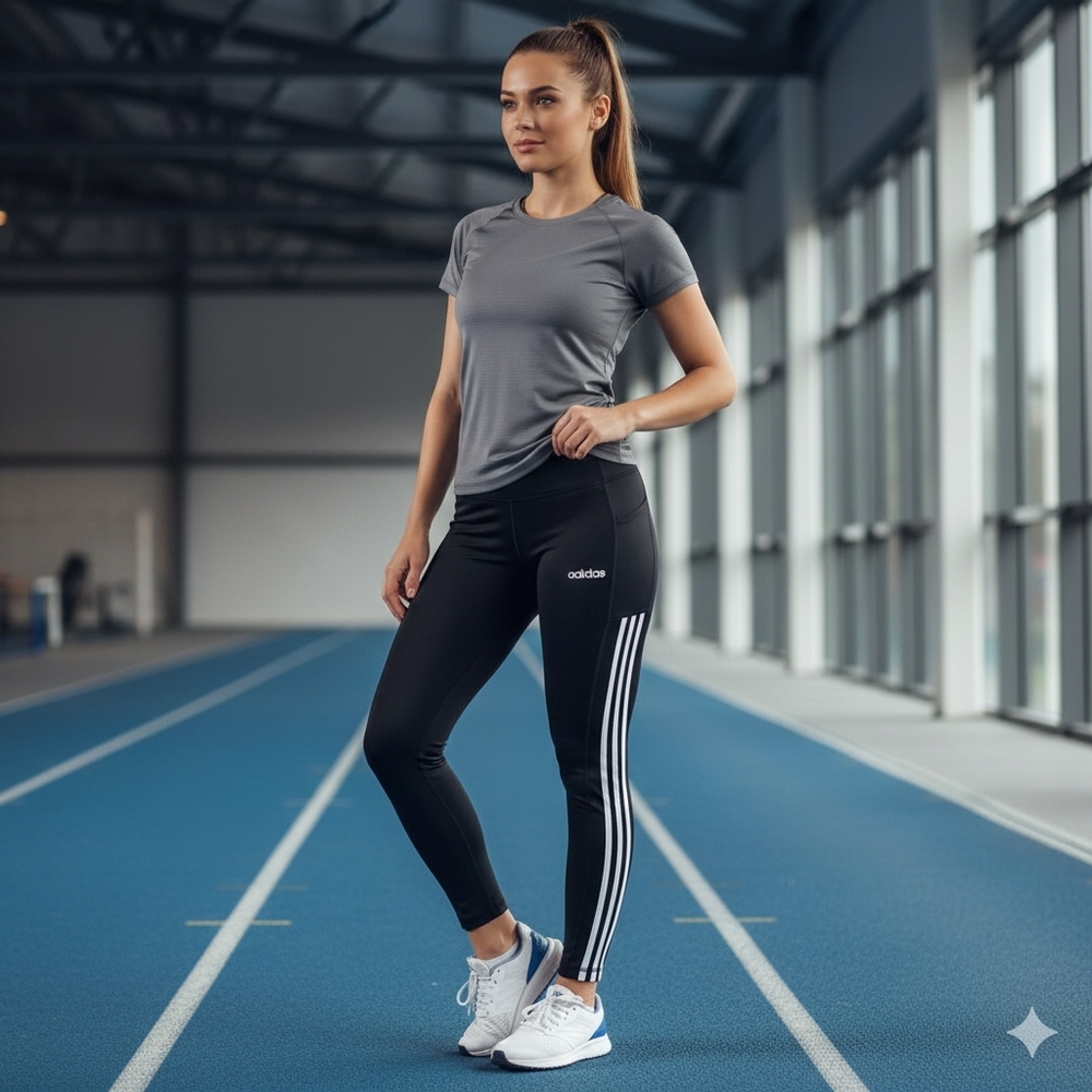 Adidas Women's Black Leggings‎ with White Stripes